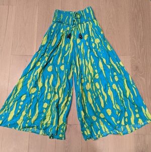 Vibrant Blue and Yellow wide leg Bottoms - beach cover up